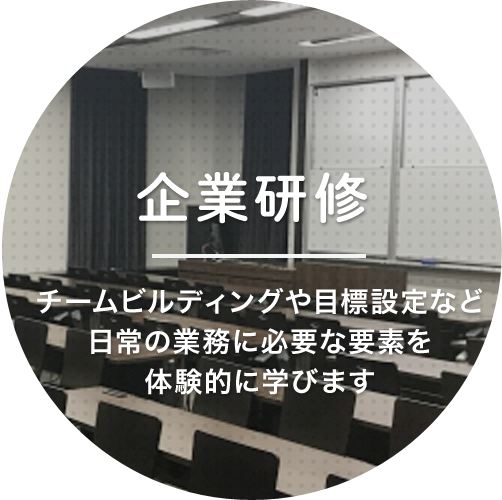 企業研修 チームビルディングや目標設定など日常の業務に必要な要素を体験的に学びます